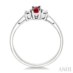 5x3 MM Oval Cut Ruby and 1/20 Ctw Round Cut Diamond Ring in 10K White Gold