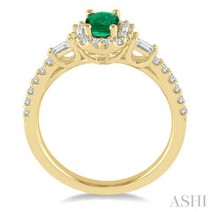 6x4 MM Oval Shape Emerald and 3/8 Ctw Diamond Precious Ring in 14K Yellow Gold