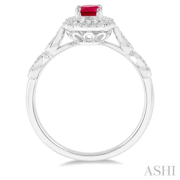 6x4 MM Oval Shape Ruby and 1/6 Ctw Round Cut Diamond Precious Ring in 10K White Gold