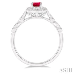 6x4 MM Oval Shape Ruby and 1/6 Ctw Round Cut Diamond Precious Ring in 10K White Gold