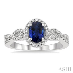 7x5 MM Oval Cut Sapphire and 1/5 Ctw Twisted Split Shank Round Cut Diamond Precious Ring in 14K White Gold