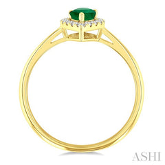 6x4 MM Pear Shape Emerald and 1/6 Ctw Round Cut Diamond Halo Precious Ring in 14K Yellow Gold