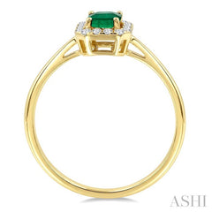 6x4 MM Octagonal Shape Emerald and 1/6 Ctw Round Cut Diamond Halo Precious Ring in 10K Yellow Gold