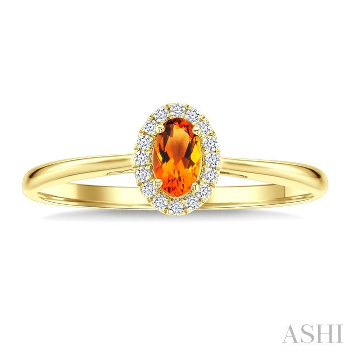 5x3 MM Oval Shape Citrine and 1/20 Ctw Round Cut Diamond Halo Semi-Precious Ring in 14K Yellow Gold