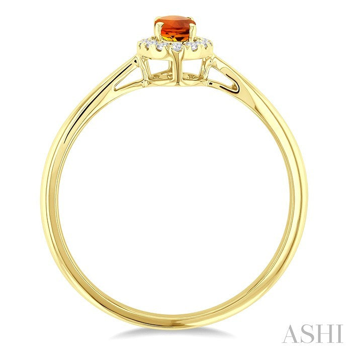 5x3 MM Oval Shape Citrine and 1/20 Ctw Round Cut Diamond Halo Semi-Precious Ring in 14K Yellow Gold