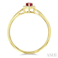 5x3 MM Pear Shape Ruby and 1/20 Ctw Round Cut Diamond Halo Precious Ring in 14K Yellow Gold