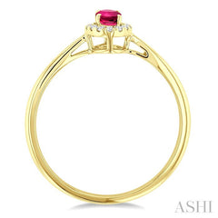 5x3 MM Oval Shape Pink Tourmaline and 1/20 Ctw Round Cut Diamond Halo Semi-Precious Ring in 10K Yellow Gold
