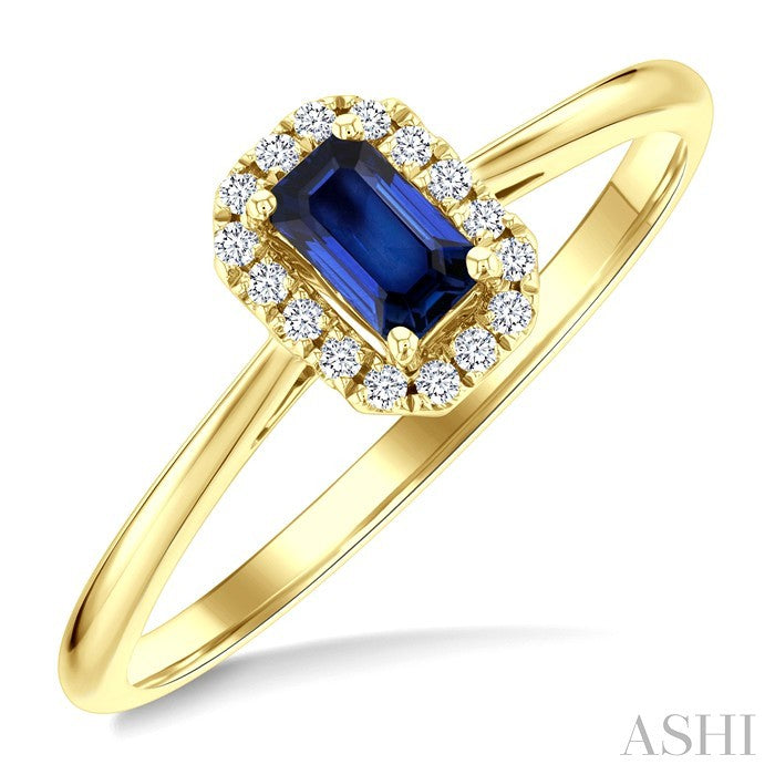5x3 MM Octagonal Shape Sapphire and 1/20 Ctw Round Cut Diamond Halo Precious Ring in 10K Yellow Gold