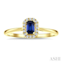 5x3 MM Octagonal Shape Sapphire and 1/20 Ctw Round Cut Diamond Halo Precious Ring in 10K Yellow Gold