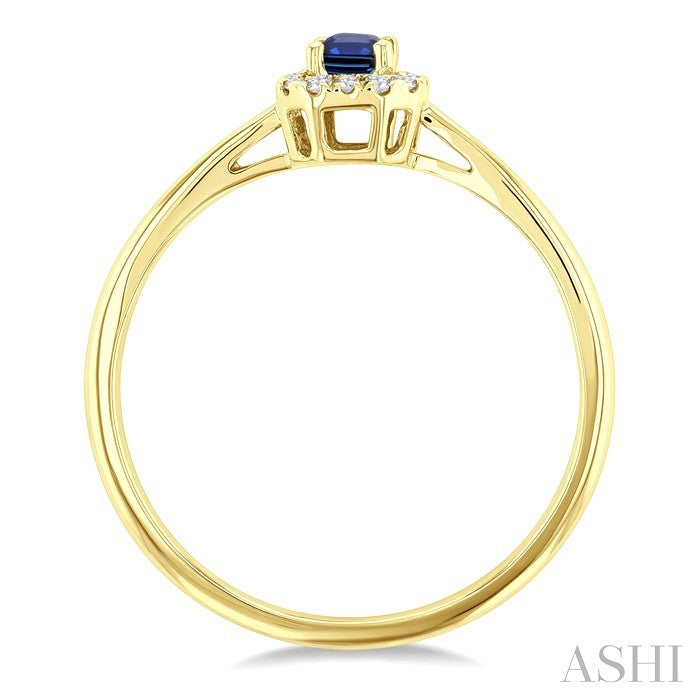 5x3 MM Octagonal Shape Sapphire and 1/20 Ctw Round Cut Diamond Halo Precious Ring in 10K Yellow Gold