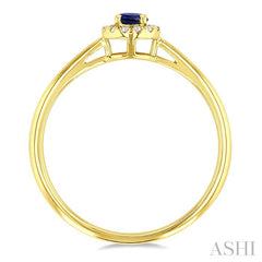 3.25 MM Round Sapphire and 1/20 Ctw Round Cut Diamond Halo Precious Ring in 10K Yellow Gold