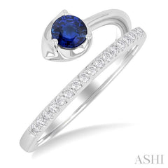 4.3 MM Sapphire and 1/6 Ctw Round Cut Diamond Precious Split Open Arm Ring in 14K White Gold