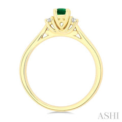 1/5 Ctw 3-Stone Oval Cut 6X4MM Emerald and Emerald Cut Diamond Precious Ring in 14K Yellow Gold