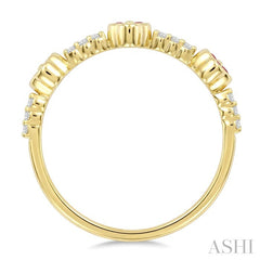 1.25 MM Round Cut Ruby and 1/10 Ctw Clover Leaf & Bar Link Round Cut Diamond Precious Ring in 10K Yellow Gold