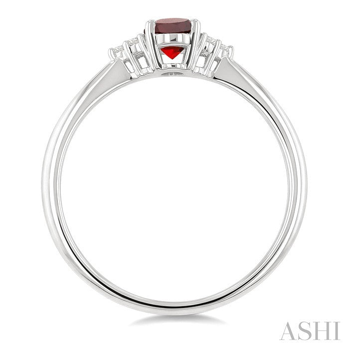 1/20 Ctw Oval Cut 6X4 MM Garnet and Round Cut Diamond semi-precious Ring in 10K White Gold