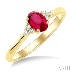 1/20 Ctw Oval Cut 6X4 MM Ruby and Round Cut Diamond semi-precious Ring in 10K Yellow Gold