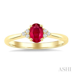 1/20 Ctw Oval Cut 6X4 MM Ruby and Round Cut Diamond semi-precious Ring in 10K Yellow Gold