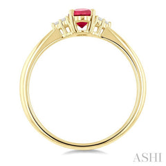 1/20 Ctw Oval Cut 6X4 MM Ruby and Round Cut Diamond semi-precious Ring in 10K Yellow Gold
