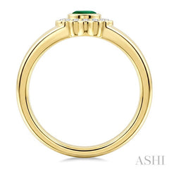 6X4 MM Pear Shape Emerald and 1/6 Ctw Round Cut Diamond Bold Precious Ring in 10K Yellow Gold