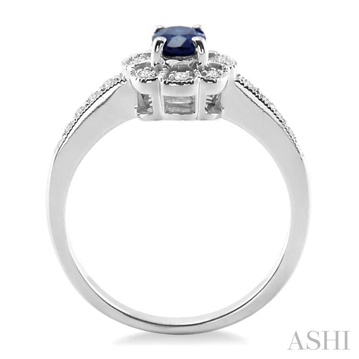 6x4 MM Oval Cut Sapphire and 1/6 Ctw Round Cut Diamond Ring in 10K White Gold