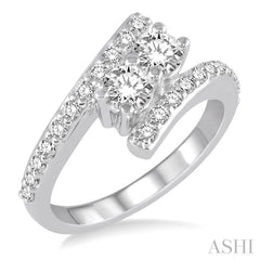 1 Ctw Twin Center Stone Parallel Split Shank Round Cut Diamond 2Stone Ring in 14K White Gold