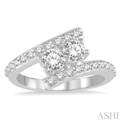 1 Ctw Twin Center Stone Parallel Split Shank Round Cut Diamond 2Stone Ring in 14K White Gold