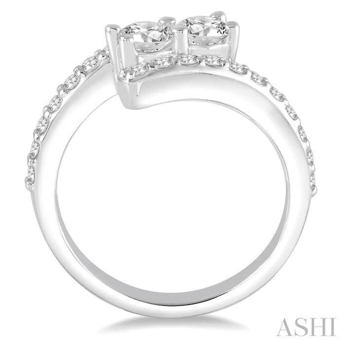 1 Ctw Twin Center Stone Parallel Split Shank Round Cut Diamond 2Stone Ring in 14K White Gold