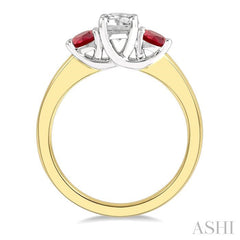 3.50 MM Round Shape Ruby and 3/8 Ctw Past, Present and Future Round Cut Diamond Precious Ring in 14K Yellow and White Gold