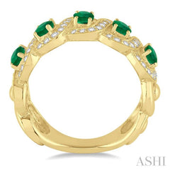 4x3 MM Oval Cut Emerald and 1/2 Ctw Round Cut Diamond Precious Band in 14K Yellow Gold