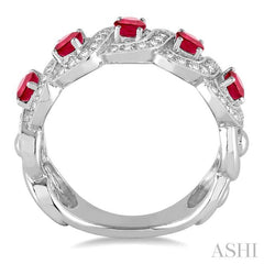 4x3 MM Oval Cut Ruby and 1/2 Ctw Round Cut Diamond Precious Band in 14K White Gold