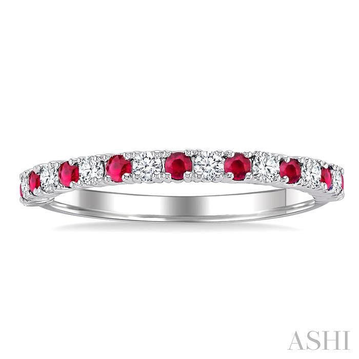 1.80 MM Round Shape Ruby and 1/4 Ctw Round Cut Diamond Precious Stack Band in 10K White Gold