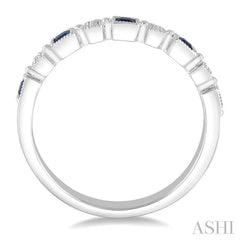 2 MM Princess Shape Sapphire and 1/50 Ctw Round Diamond Precious Stone Wedding Band in 14K White Gold