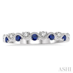 1.8 MM Sapphire and 1/6 Ctw Round Cut Diamond Precious Waves Wedding Band in 14K White Gold