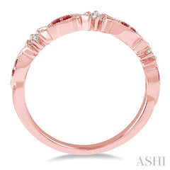 1.25 MM Round Cut Ruby and 1/20 Ctw Round Cut Diamond Precious Half Eternity Wedding Band in 14K Rose Gold