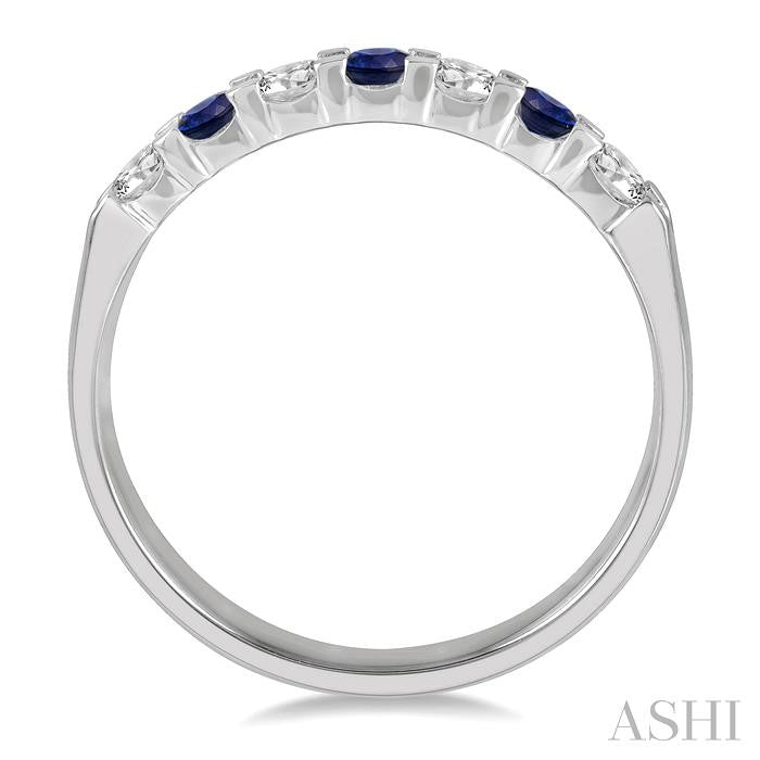 2.6 MM Sapphire and 1/4 Ctw Round Cut Diamond Precious Wedding Band in 14K White Gold