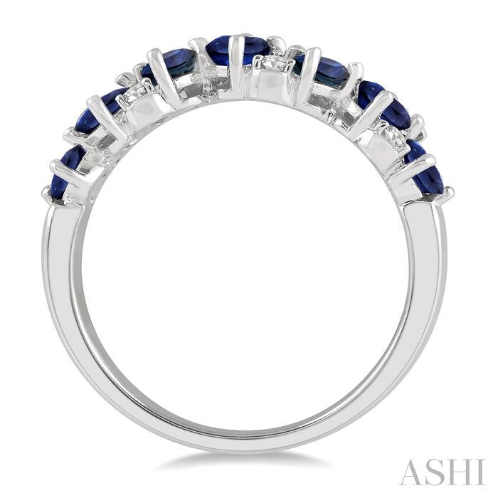 4x3 MM Pear and Oval Shape Sapphire and 1/10 Ctw Round Cut Diamond Precious Band in 14K White Gold