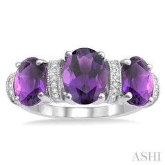 8x6 MM & 7x5 MM Tri Mount Oval Cut Amethyst and 1/10 Ctw Round cut Diamond Semi-Precious Ring in 10K White Gold