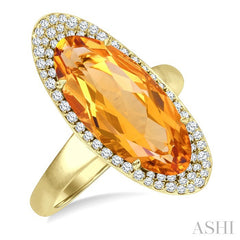 18x8 MM Oval Cut Citrine and 1/3 Ctw Round Cut Diamond Halo Semi-Precious Ring in 14K Yellow Gold