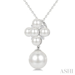 4MM & 8MM White Cultured Pearl and 1/20 Ctw Round Cut Diamond Fashion Pendant With Chain in 10K White Gold