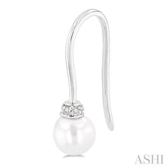 5.5 MM Round Shape Cultured Pearls and 1/20 Ctw Round Cut Diamond Petite Fashion Earring in 10K White Gold