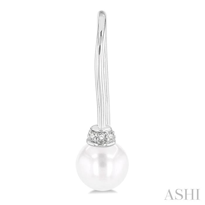 5.5 MM Round Shape Cultured Pearls and 1/20 Ctw Round Cut Diamond Petite Fashion Earring in 10K White Gold