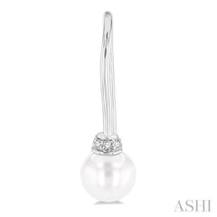 5.5 MM Round Shape Cultured Pearls and 1/20 Ctw Round Cut Diamond Petite Fashion Earring in 10K White Gold