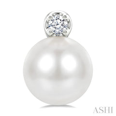 6 MM Cultured Pearl and 1/20 Ctw Round Cut Diamond Fashion Earrings in 10K White Gold