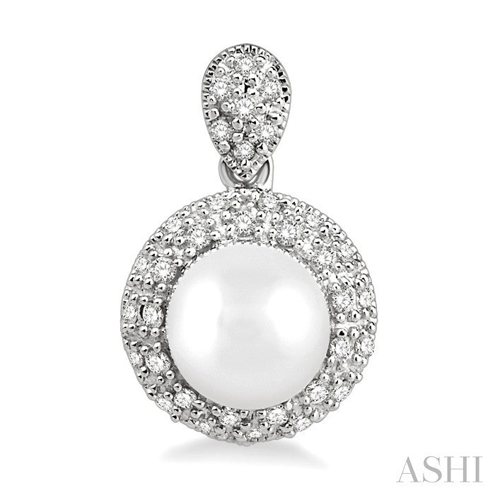 6 MM Cultured Pearl and 1/3 Ctw Round Cut Diamond Earrings in 14K White Gold