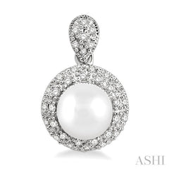 6 MM Cultured Pearl and 1/3 Ctw Round Cut Diamond Earrings in 14K White Gold