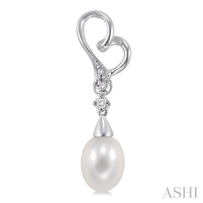 8x6 MM Cultured Pearls and 1/20 Ctw Round Cut Diamond Earrings in 14K White Gold
