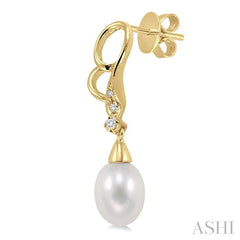8x6 MM Cultured Pearls and 1/20 Ctw Round Cut Diamond Earrings in 10K Yellow Gold