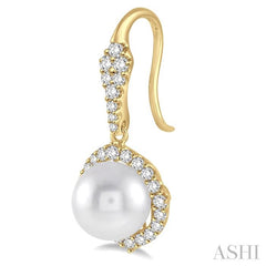 8 MM Cultured Pearls and 5/8 Ctw Round Cut Diamond Earrings in 14K Yellow Gold
