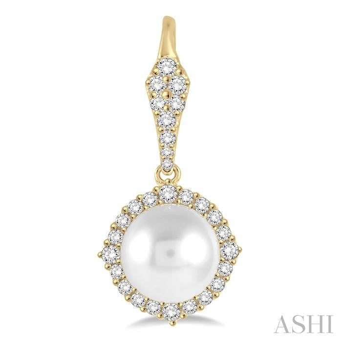 8 MM Cultured Pearls and 5/8 Ctw Round Cut Diamond Earrings in 14K Yellow Gold