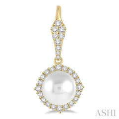 8 MM Cultured Pearls and 5/8 Ctw Round Cut Diamond Earrings in 14K Yellow Gold